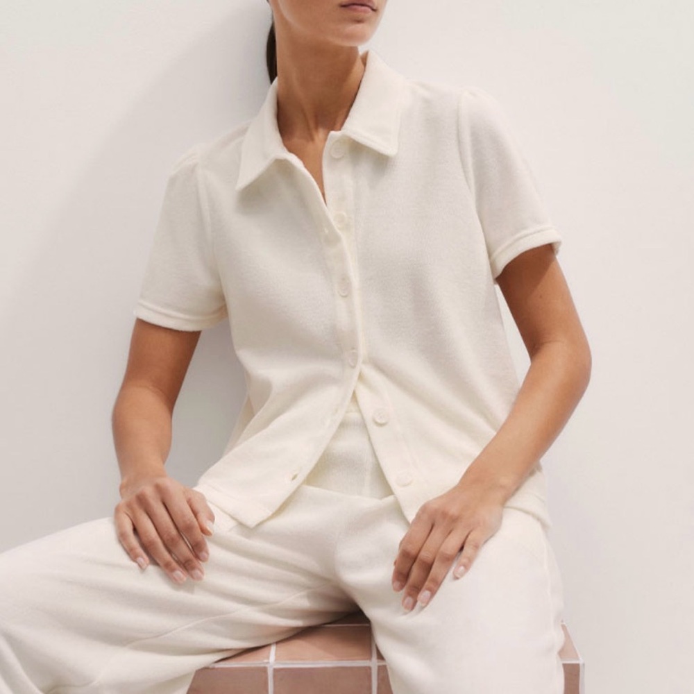 ME+EM Cream Short-Sleeve Button-Down Shirt